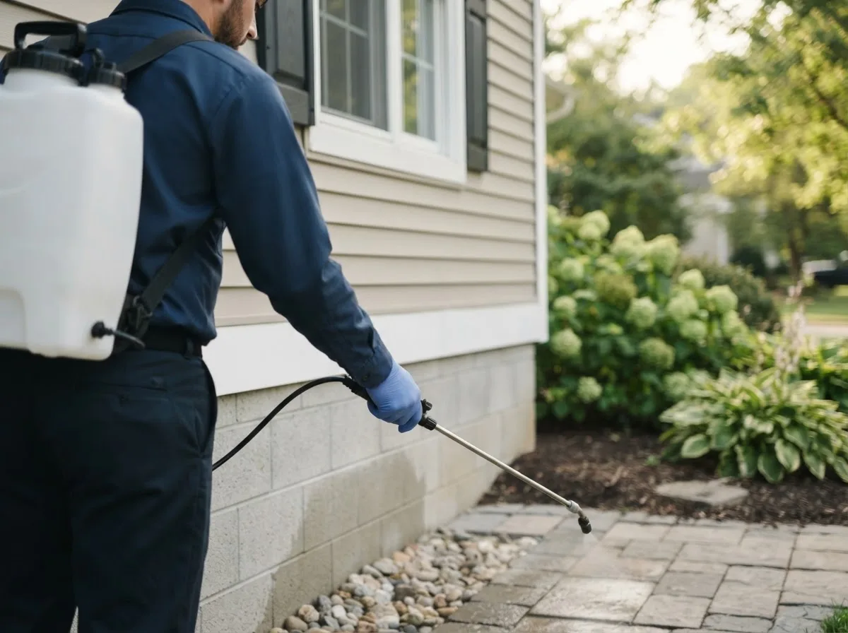 Pest control technician inspecting a home in Napoleon, MO